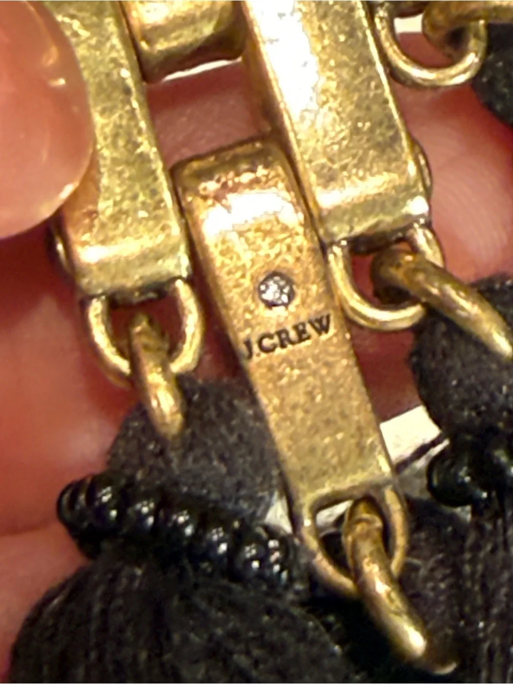 J. Crew Black Crystal Link Tassel Earrings